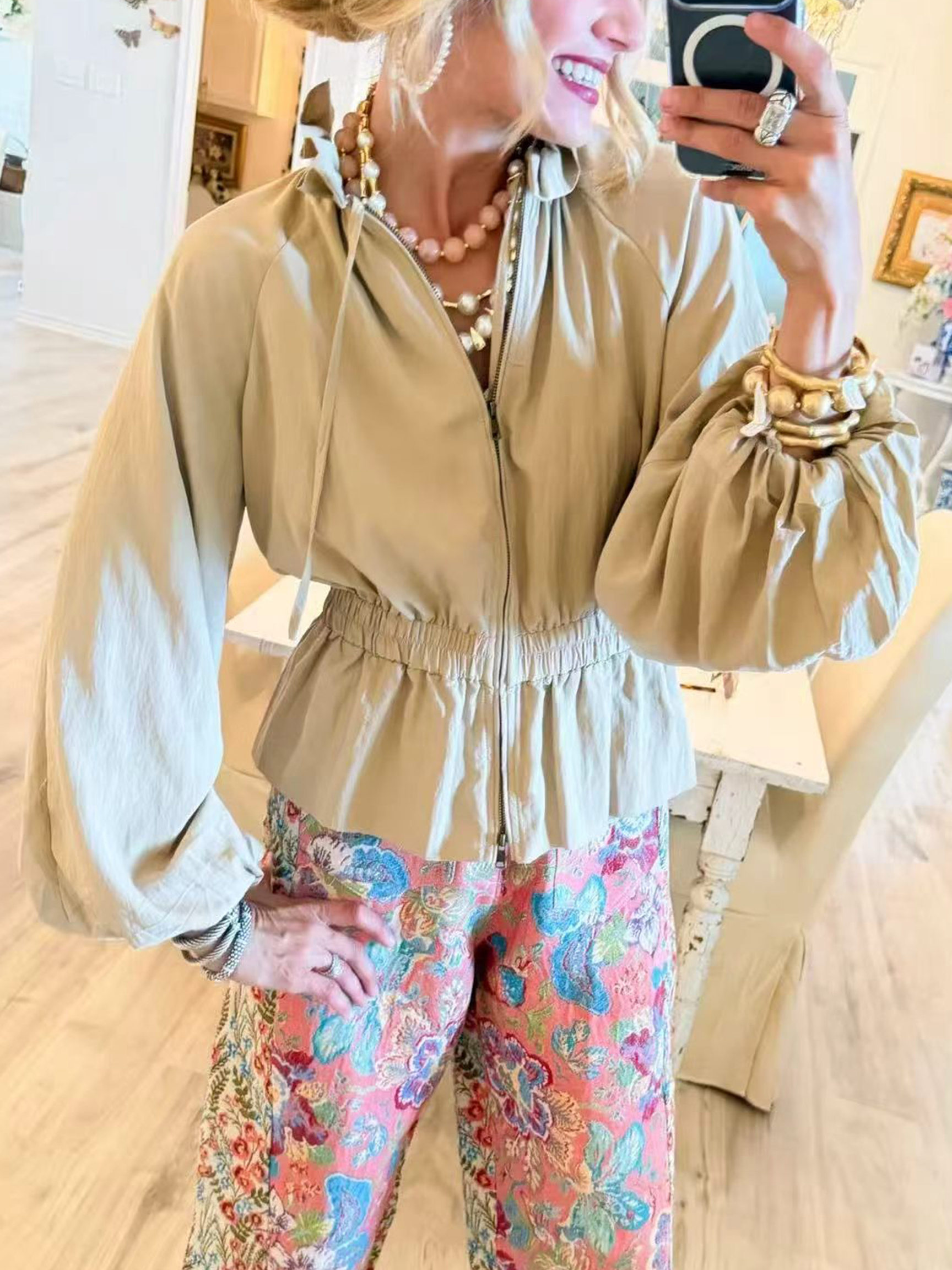 Modern Classic Ruffled Zip-Up Jacket