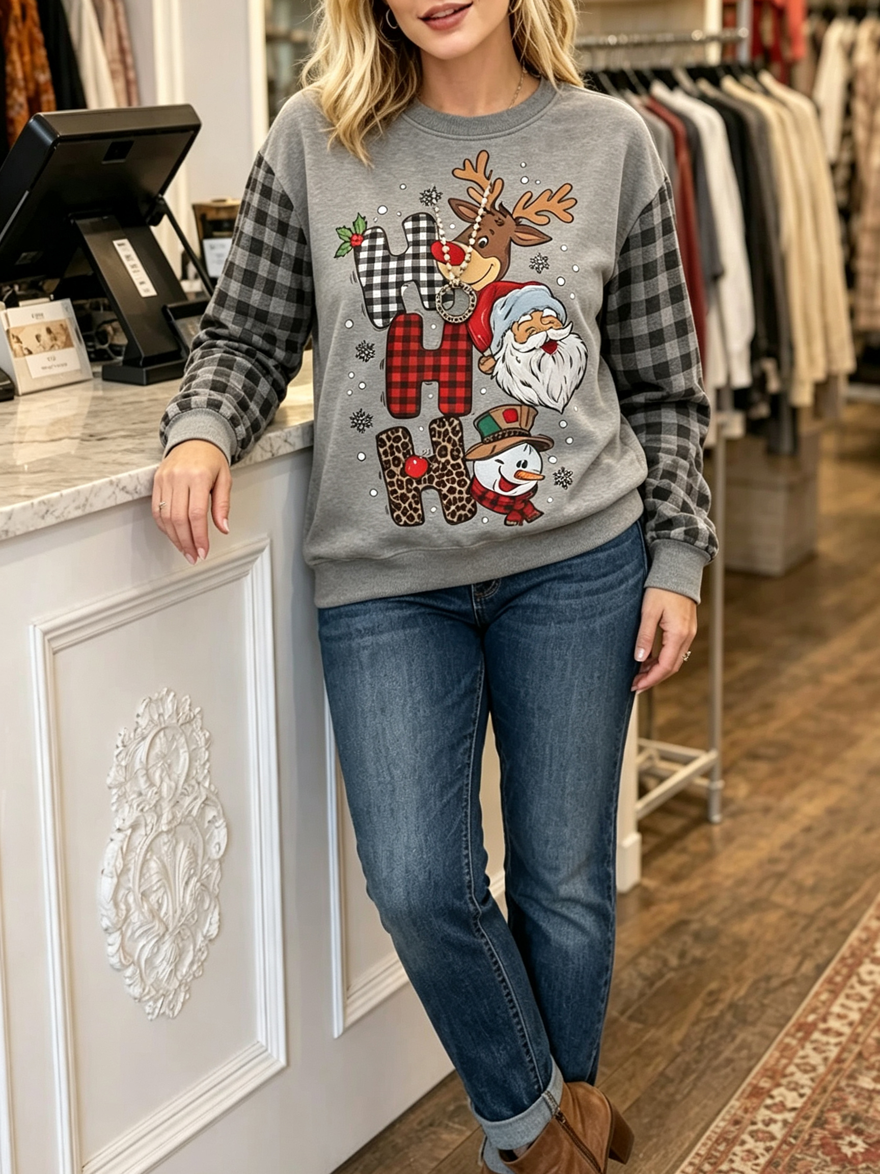 Festive "Ho Ho Ho" Christmas Raglan Sweatshirt