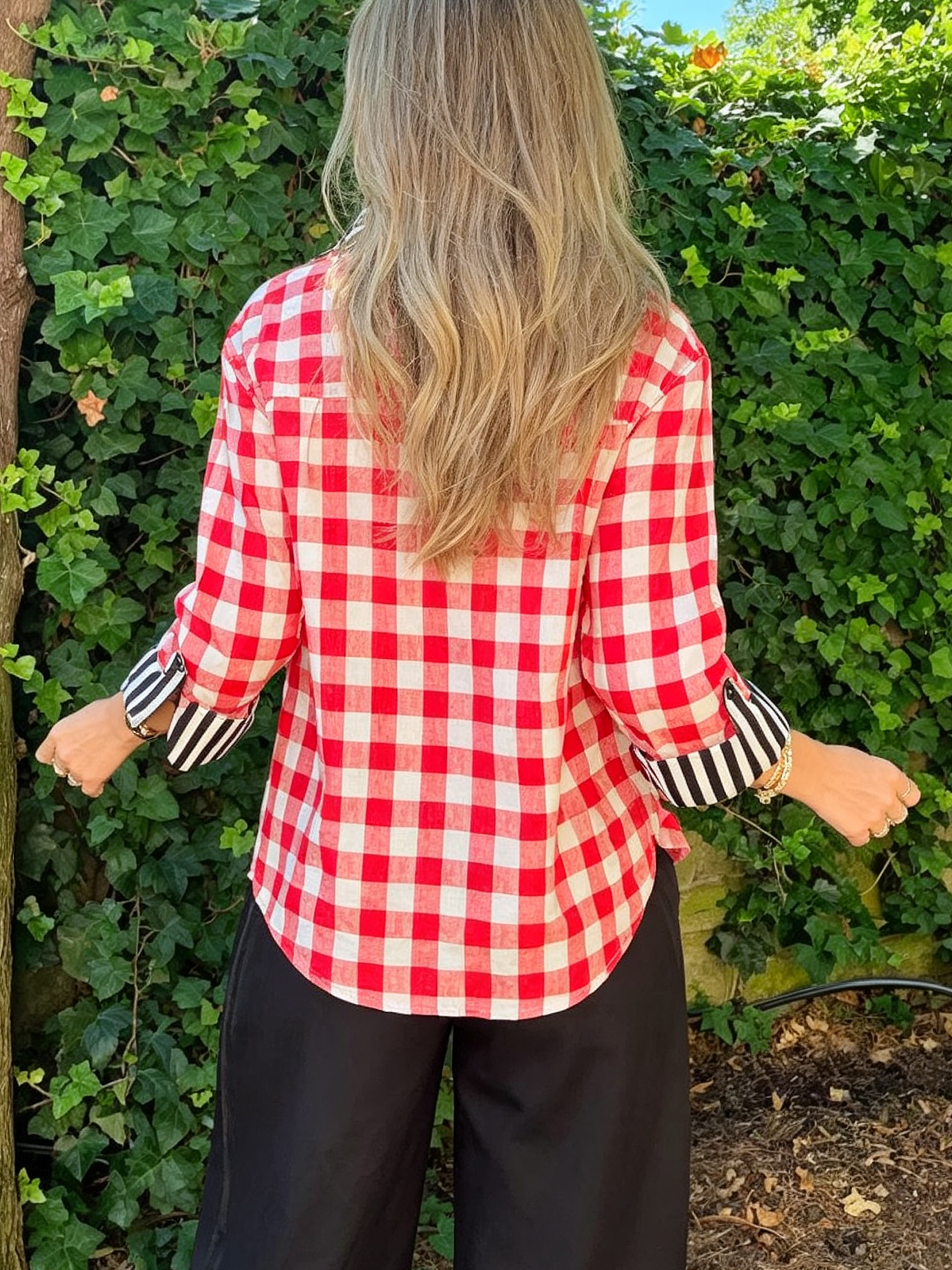 Contrast Print Mixed-Print Button-Down Blouse