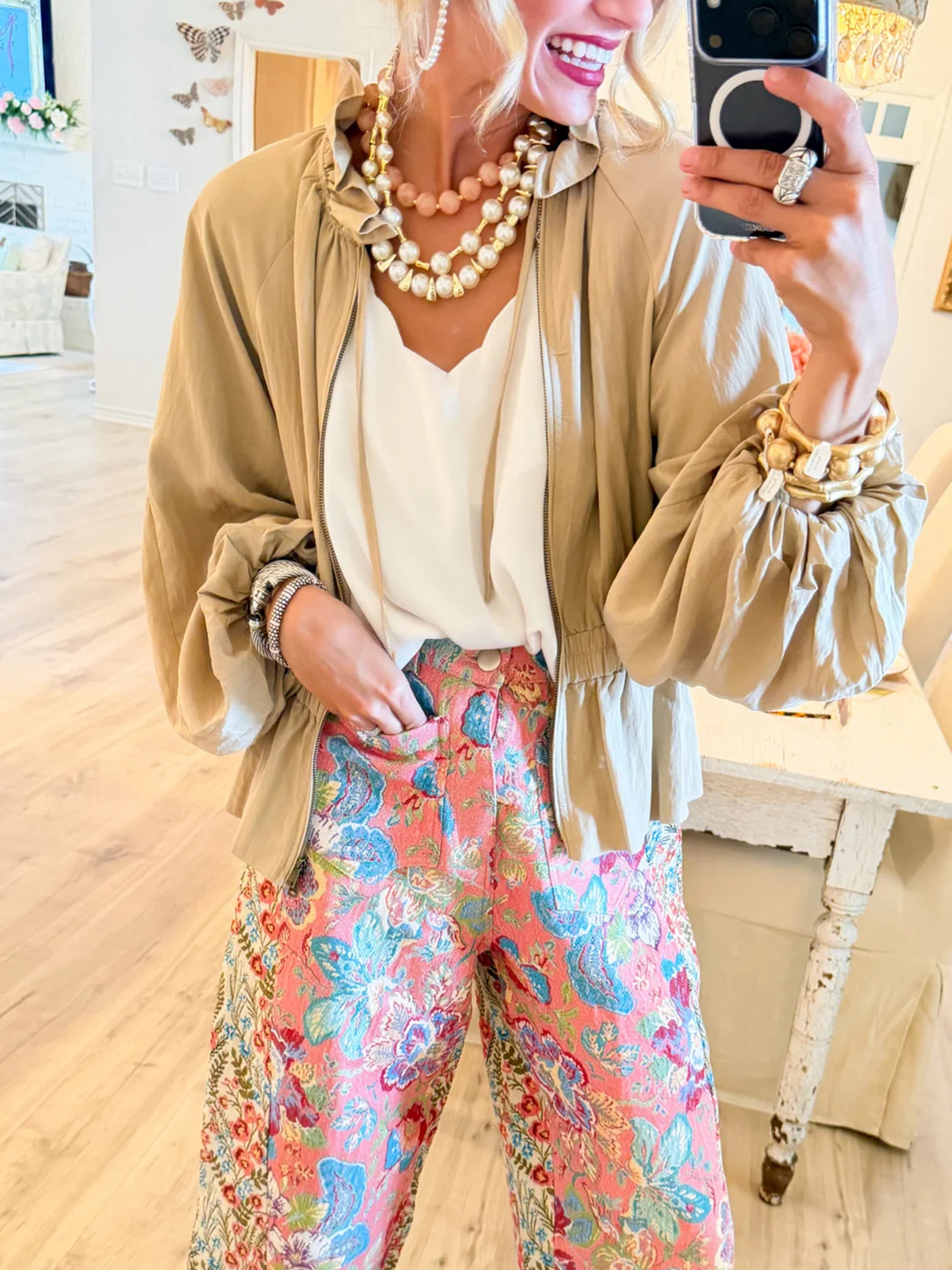Modern Classic Ruffled Zip-Up Jacket