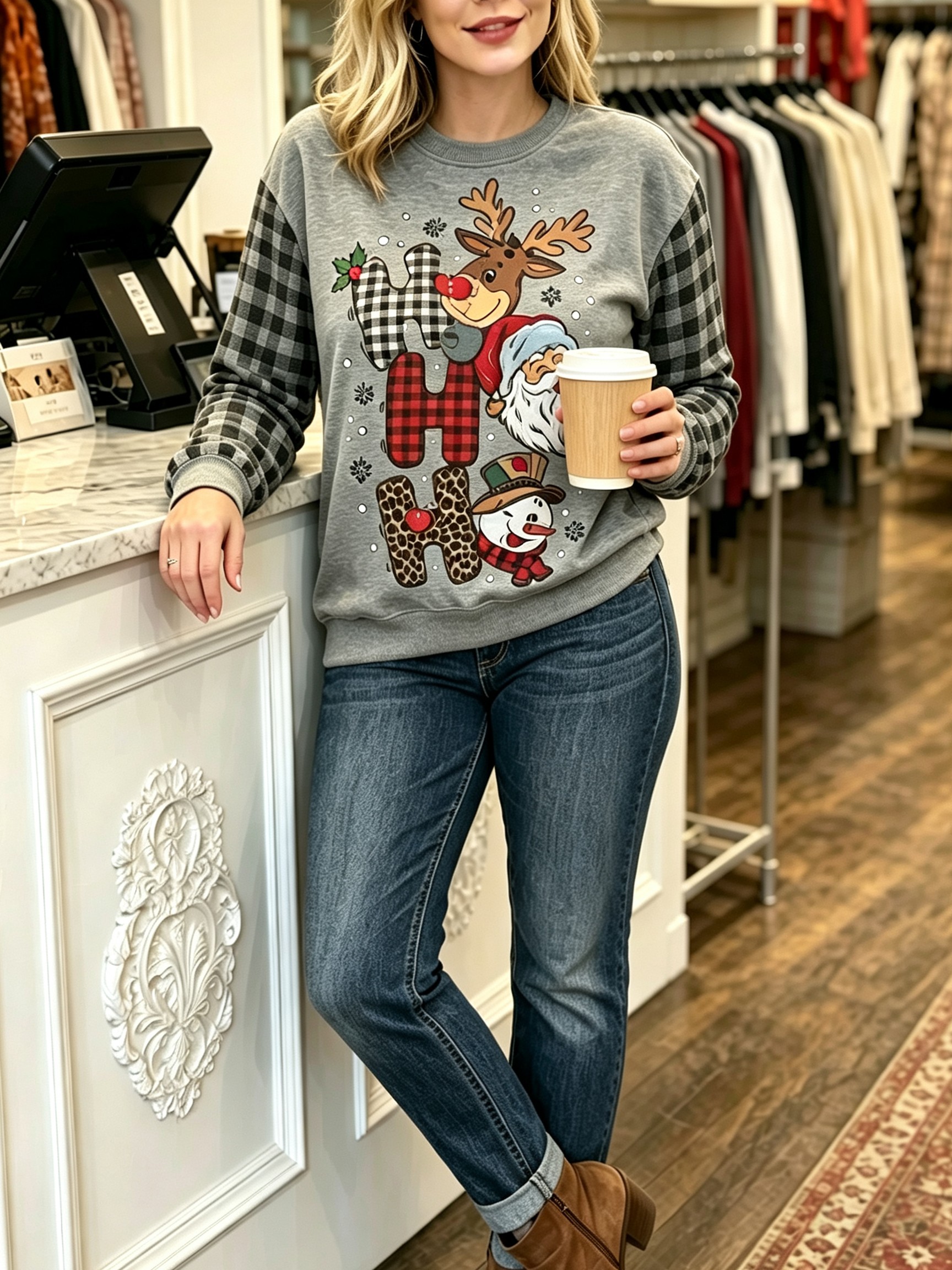 Festive "Ho Ho Ho" Christmas Raglan Sweatshirt