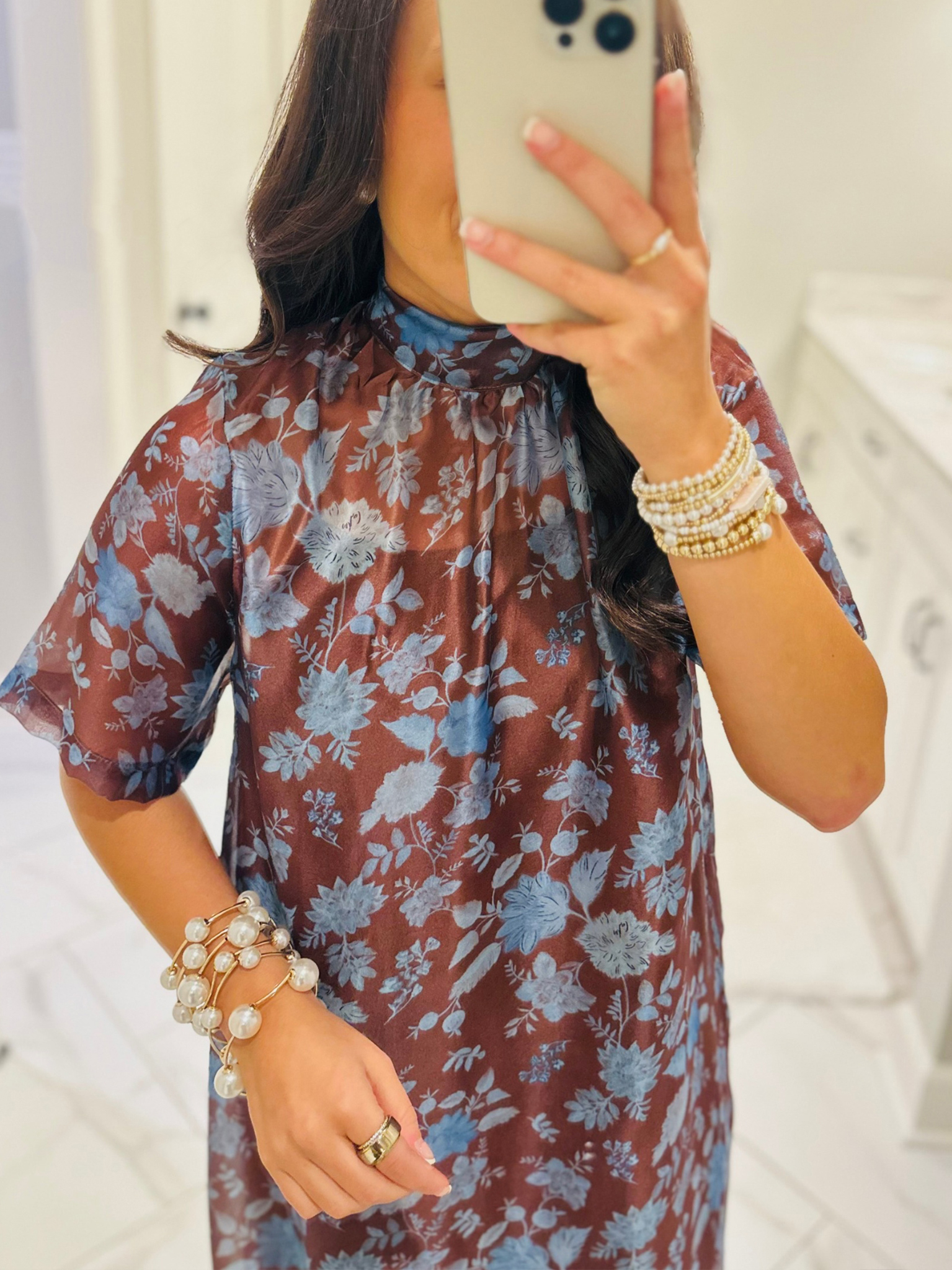 Light blue floral print, layered midi skirt and black spaghetti strap top set