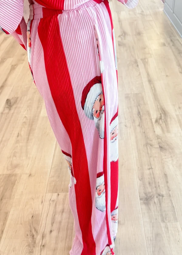 Festive Santa Claus & Red Stripe Button-Down Woven Co-ord Set