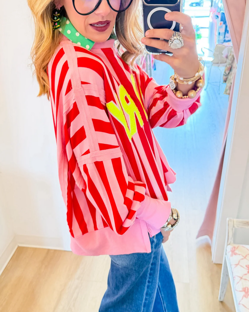 Merry Festive Striped Knit Sweatshirt