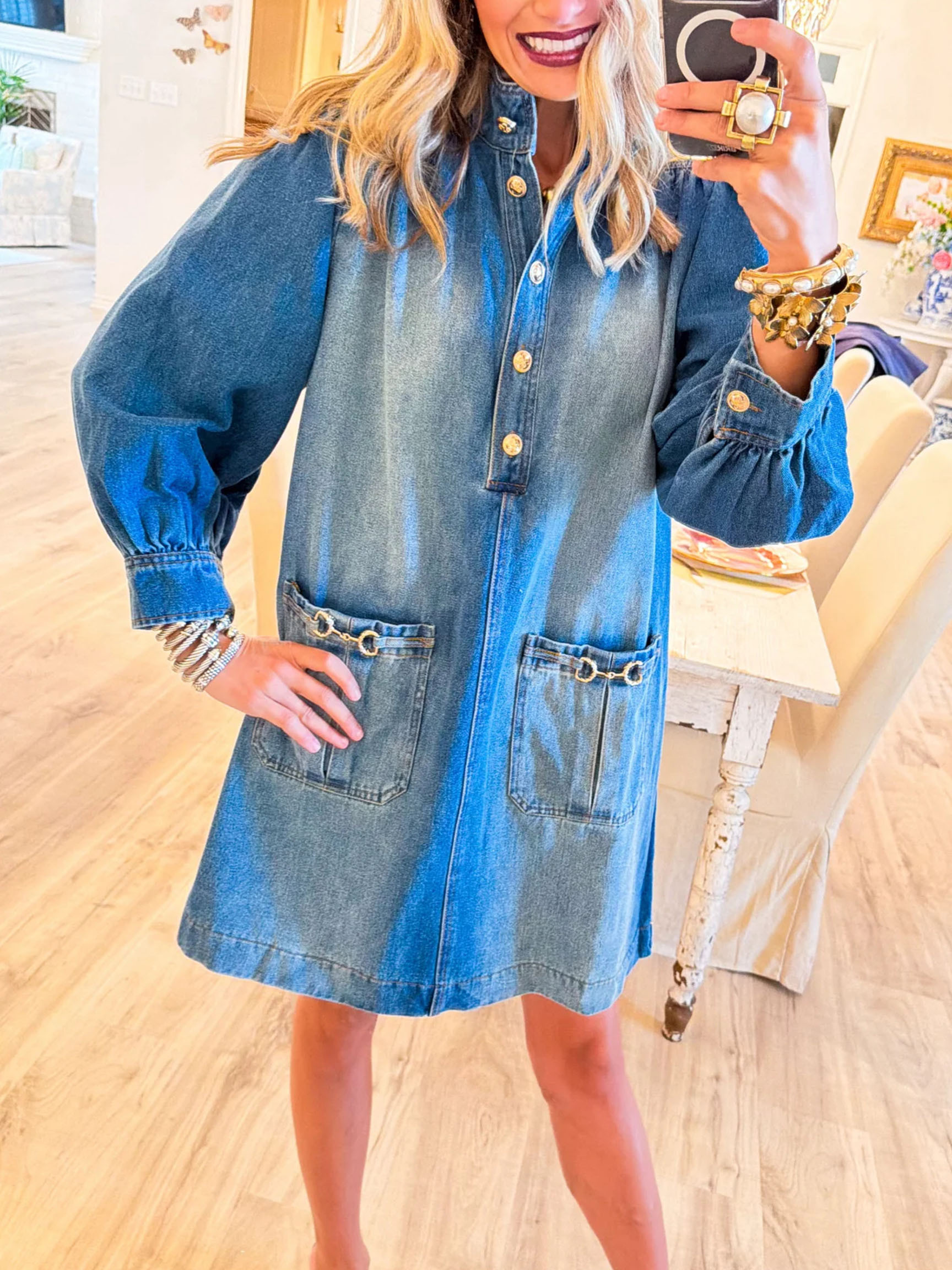 Vintage Blue Denim Button-Front Shirt Dress