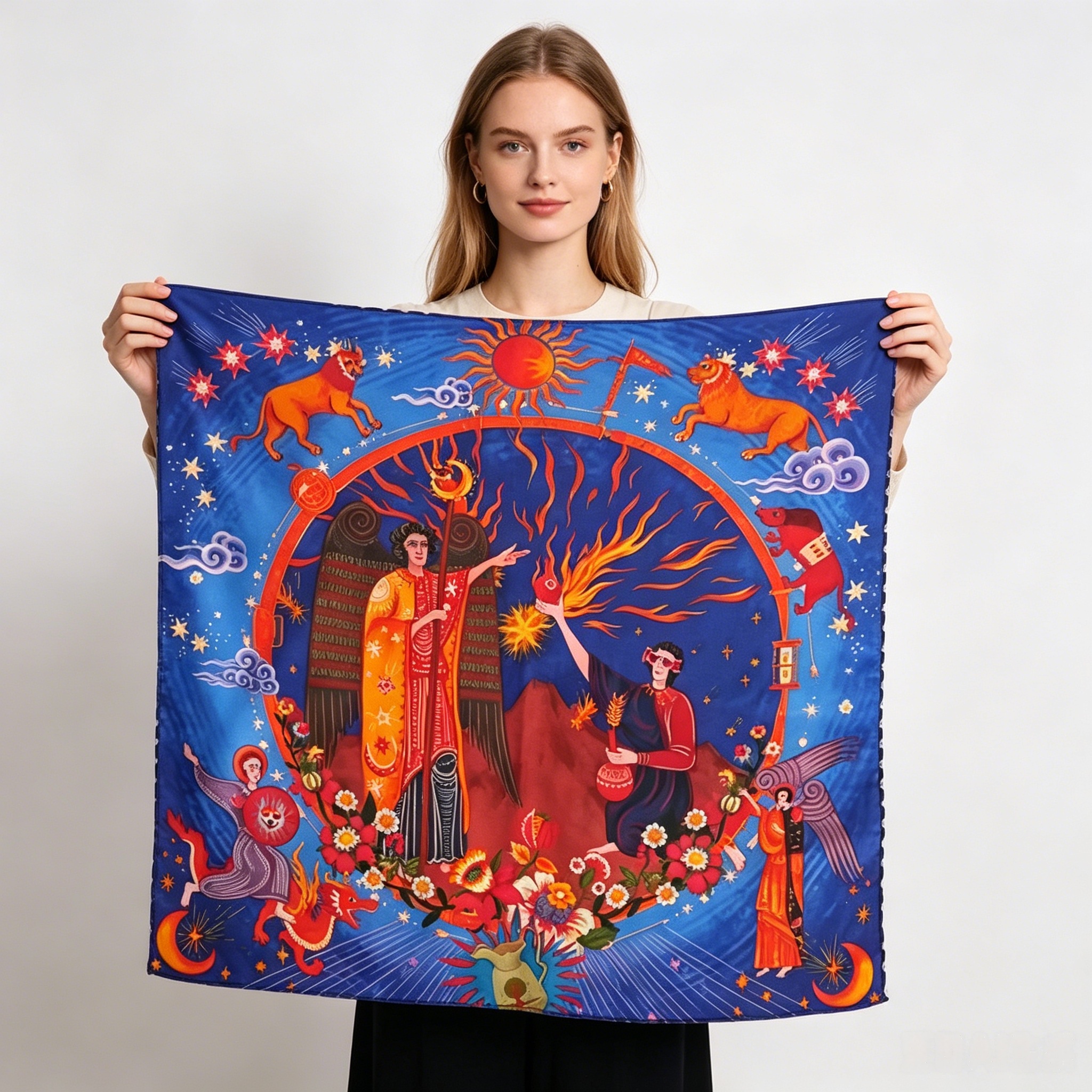 Doulbe Side Printed Silk  Scarf,LANKING TEX,Doulbe Side Printed Silk  Scarf