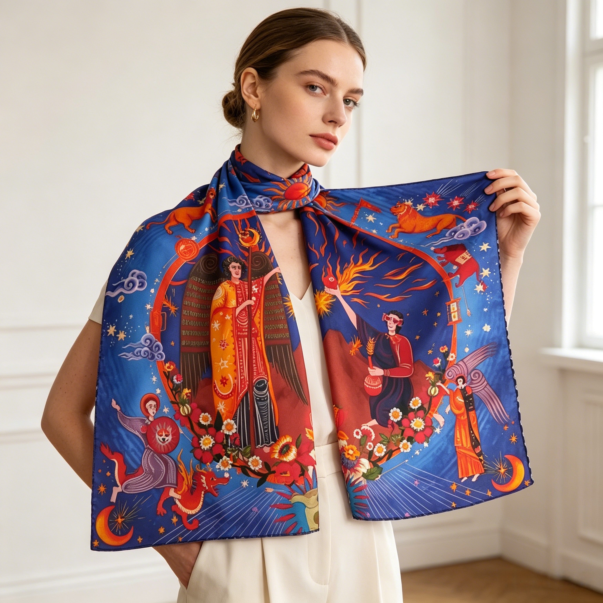 Doulbe Side Printed Silk  Scarf,LANKING TEX,Doulbe Side Printed Silk  Scarf