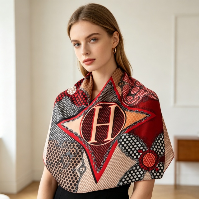 Doulbe Side Printed Silk  Scarf,LANKING TEX,Doulbe Side Printed Silk  Scarf