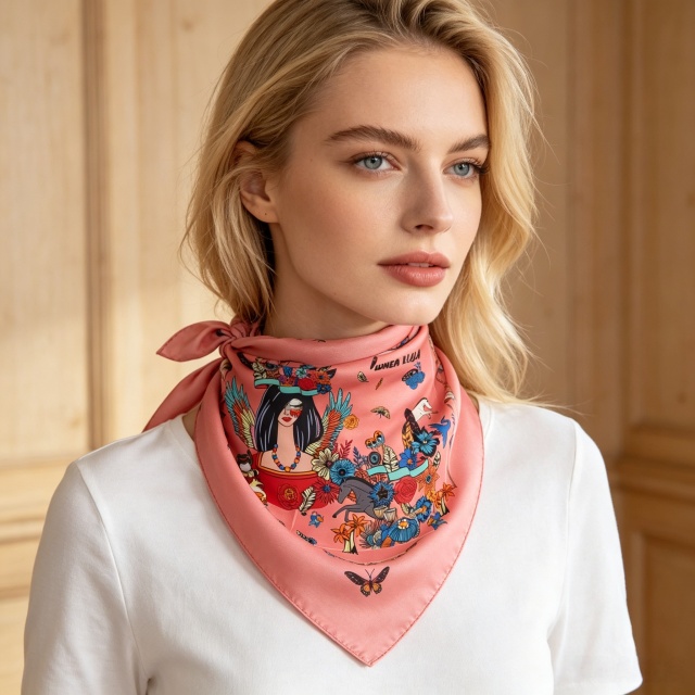 Doulbe Side Printed Silk  Scarf,LANKING TEX,Doulbe Side Printed Silk  Scarf