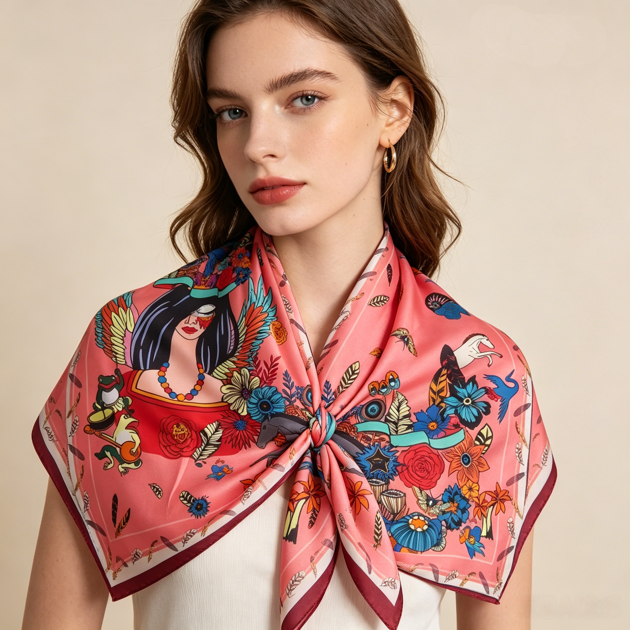 Doulbe Side Printed Silk  Scarf,LANKING TEX,Doulbe Side Printed Silk  Scarf