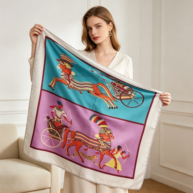 Doulbe Side Printed Silk  Scarf,LANKING TEX,Doulbe Side Printed Silk  Scarf