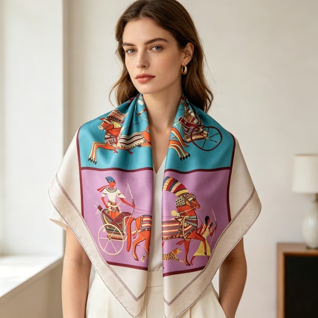 Doulbe Side Printed Silk  Scarf,LANKING TEX,Doulbe Side Printed Silk  Scarf