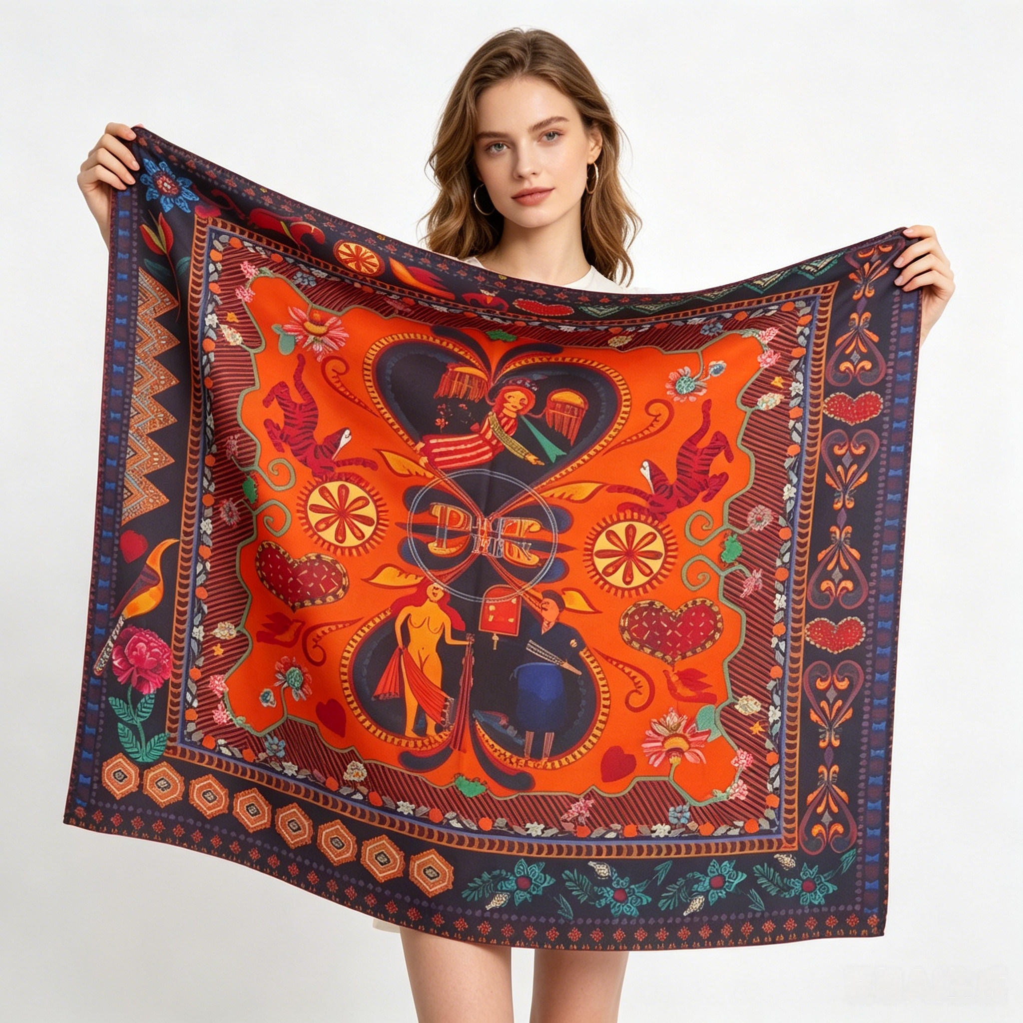 Doulbe Side Printed Silk  Scarf,LANKING TEX,Doulbe Side Printed Silk  Scarf