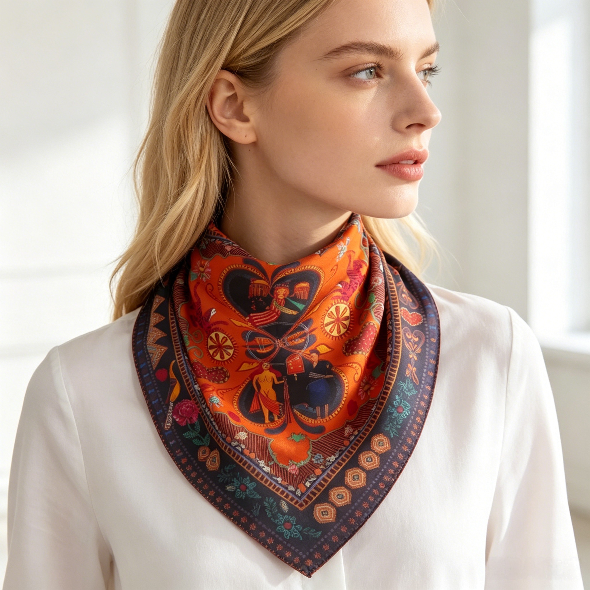 Doulbe Side Printed Silk  Scarf,LANKING TEX,Doulbe Side Printed Silk  Scarf