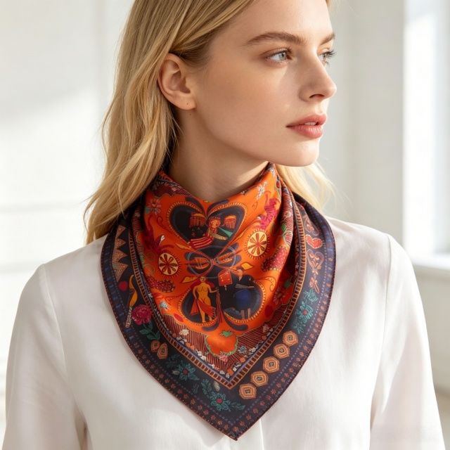 Doulbe Side Printed Silk  Scarf,LANKING TEX,Doulbe Side Printed Silk  Scarf