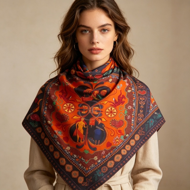 Doulbe Side Printed Silk  Scarf,LANKING TEX,Doulbe Side Printed Silk  Scarf
