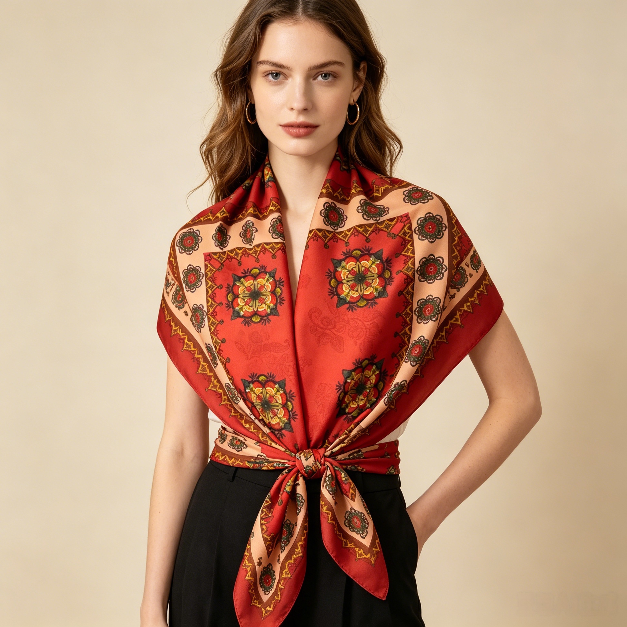 Doulbe Side Printed Silk  Scarf,LANKING TEX,Doulbe Side Printed Silk  Scarf