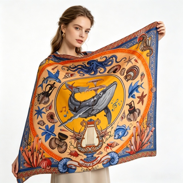 Doulbe Side Printed Silk  Scarf,LANKING TEX,Doulbe Side Printed Silk  Scarf