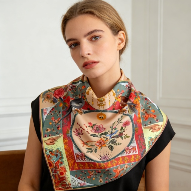 Doulbe Side Printed Silk  Scarf,LANKING TEX,Doulbe Side Printed Silk  Scarf