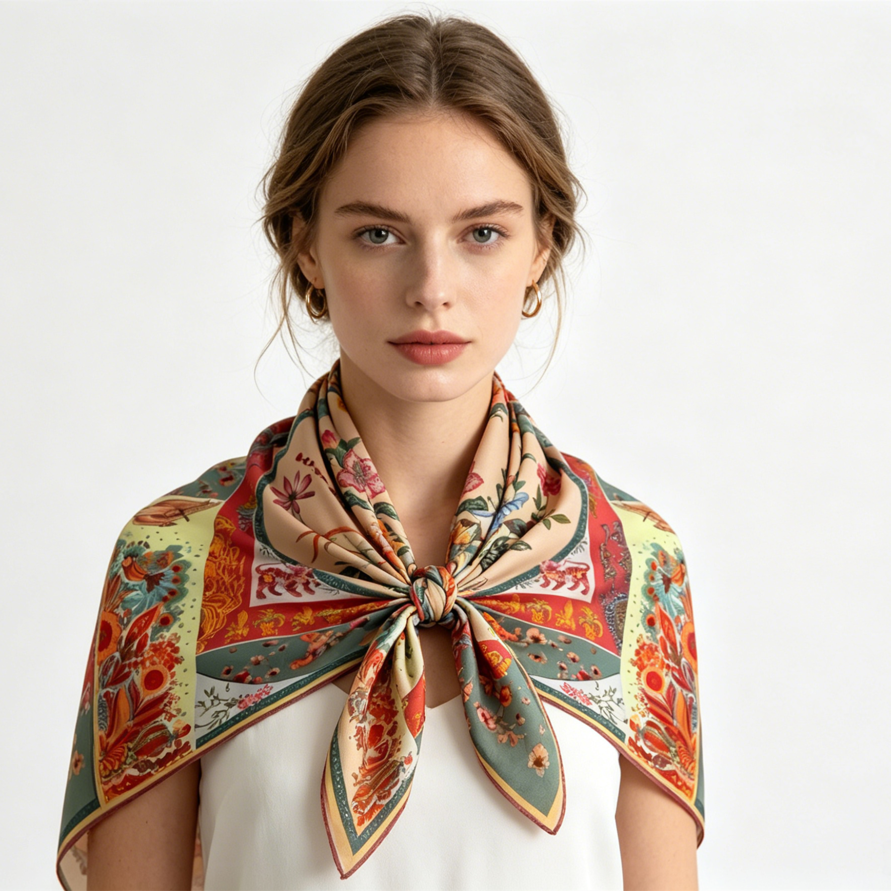 Doulbe Side Printed Silk  Scarf,LANKING TEX,Doulbe Side Printed Silk  Scarf