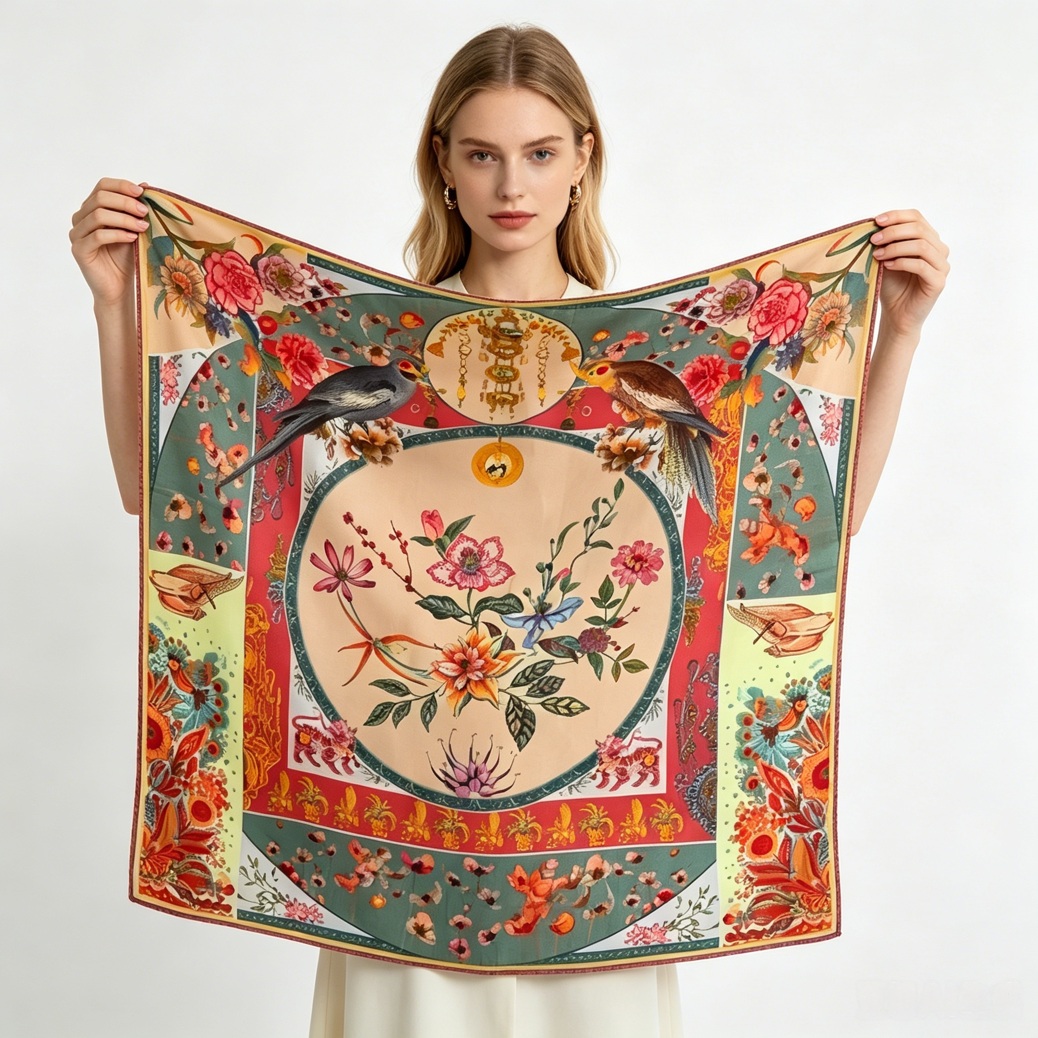 Doulbe Side Printed Silk  Scarf,LANKING TEX,Doulbe Side Printed Silk  Scarf
