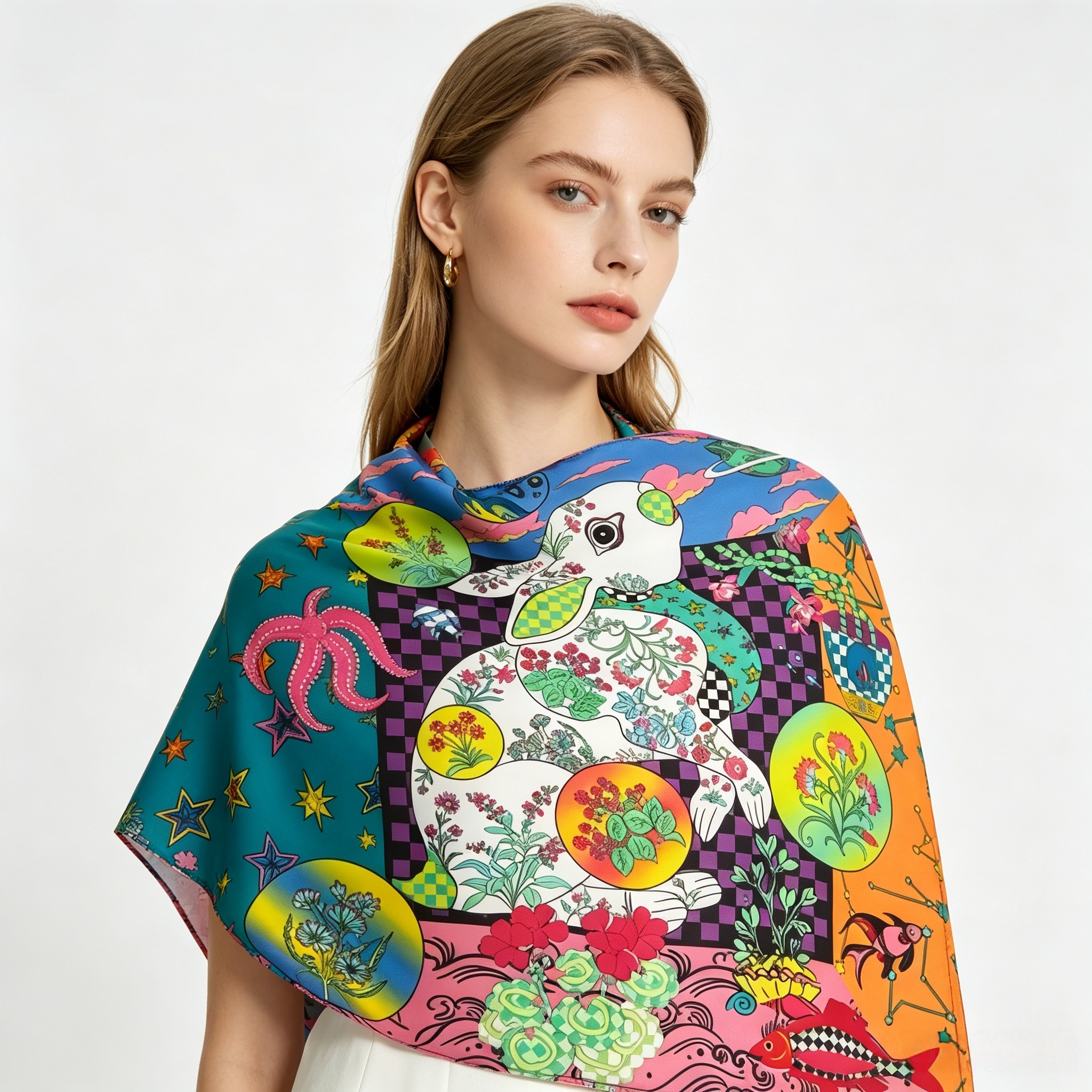 Doulbe Side Printed Silk  Scarf,LANKING TEX,Doulbe Side Printed Silk  Scarf