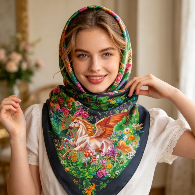 Doulbe Side Printed Silk  Scarf,LANKING TEX,Doulbe Side Printed Silk  Scarf