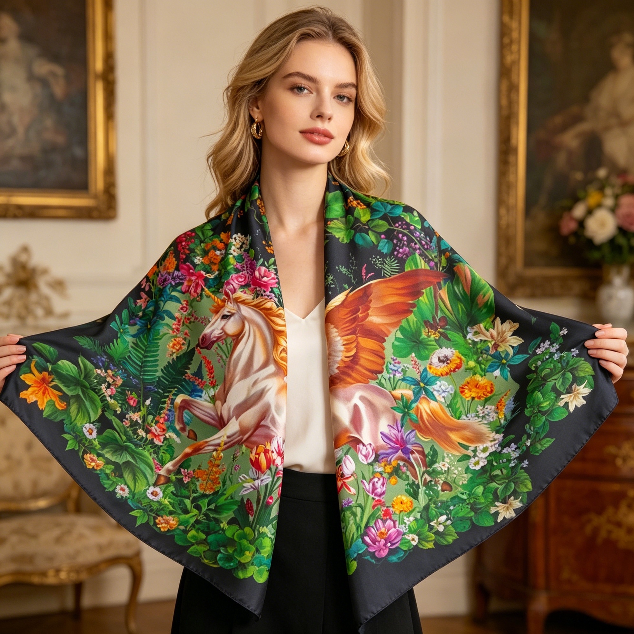 Doulbe Side Printed Silk  Scarf,LANKING TEX,Doulbe Side Printed Silk  Scarf