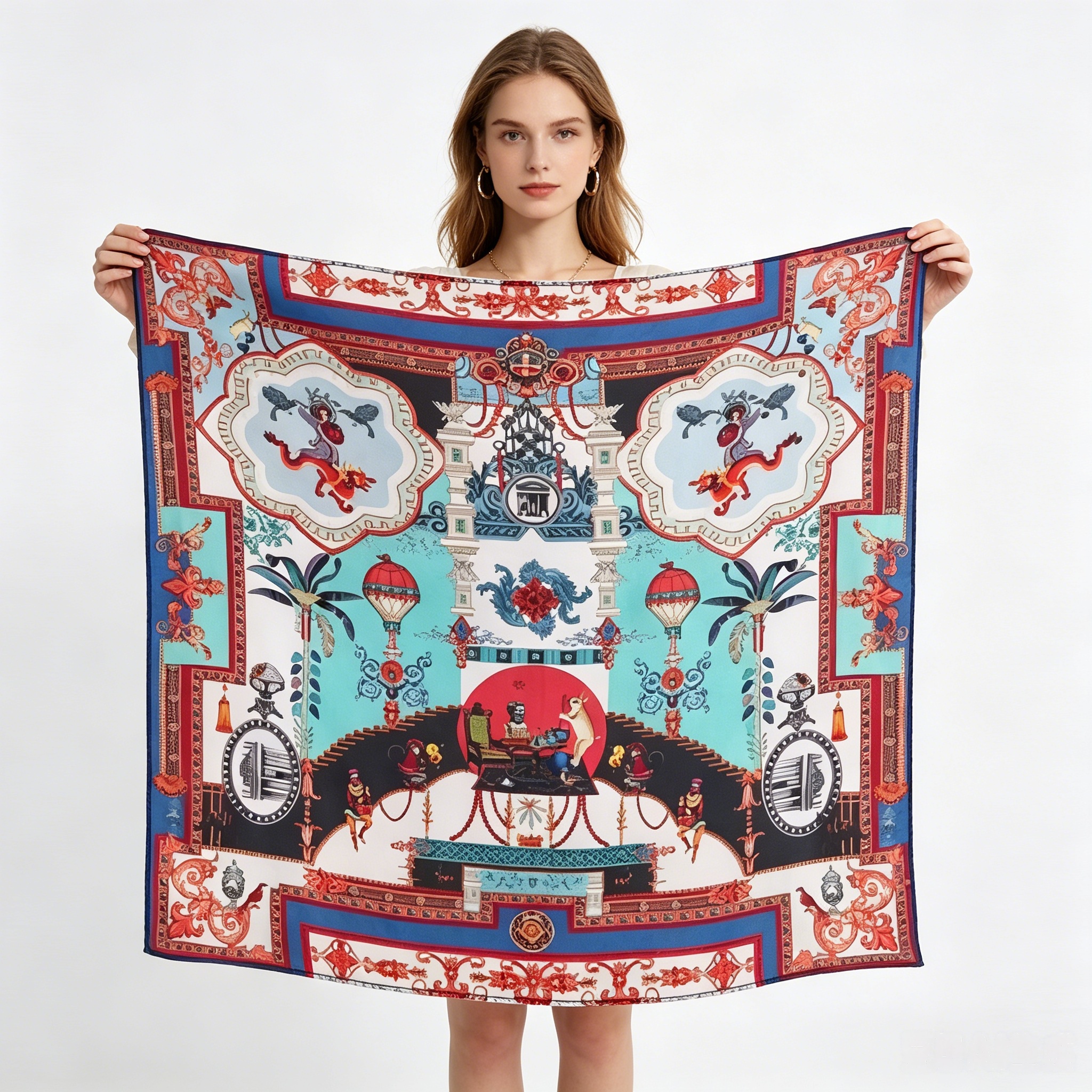 Doulbe Side Printed Silk  Scarf,LANKING TEX,Doulbe Side Printed Silk  Scarf