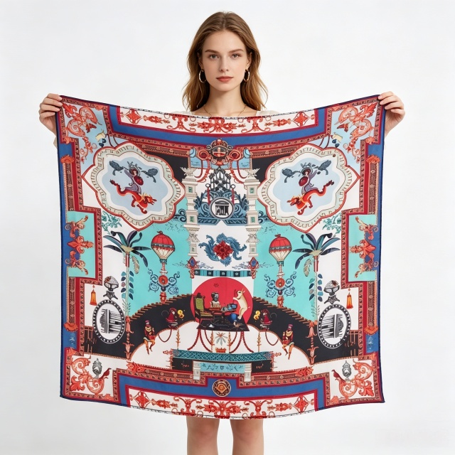 Doulbe Side Printed Silk  Scarf,LANKING TEX,Doulbe Side Printed Silk  Scarf