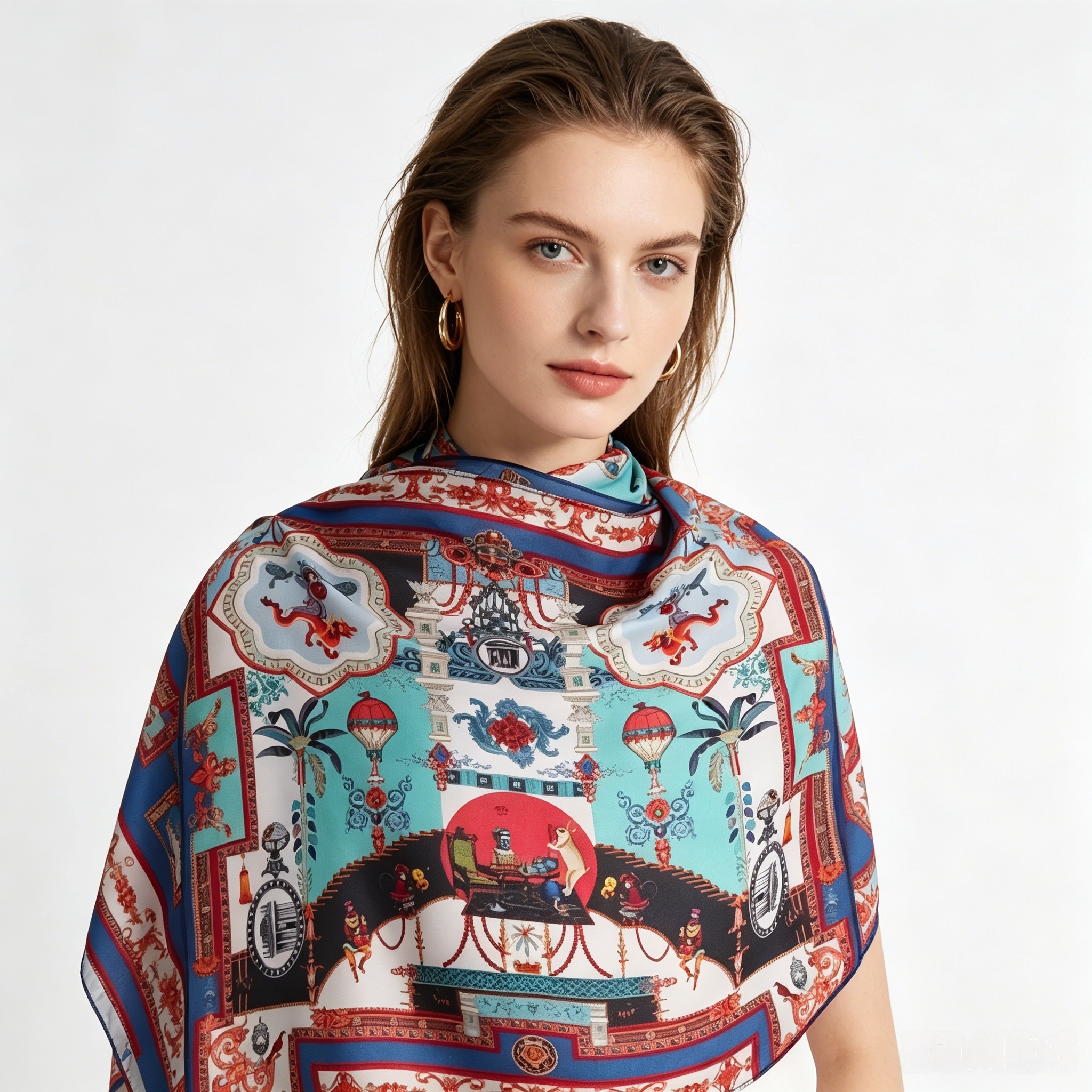 Doulbe Side Printed Silk  Scarf,LANKING TEX,Doulbe Side Printed Silk  Scarf