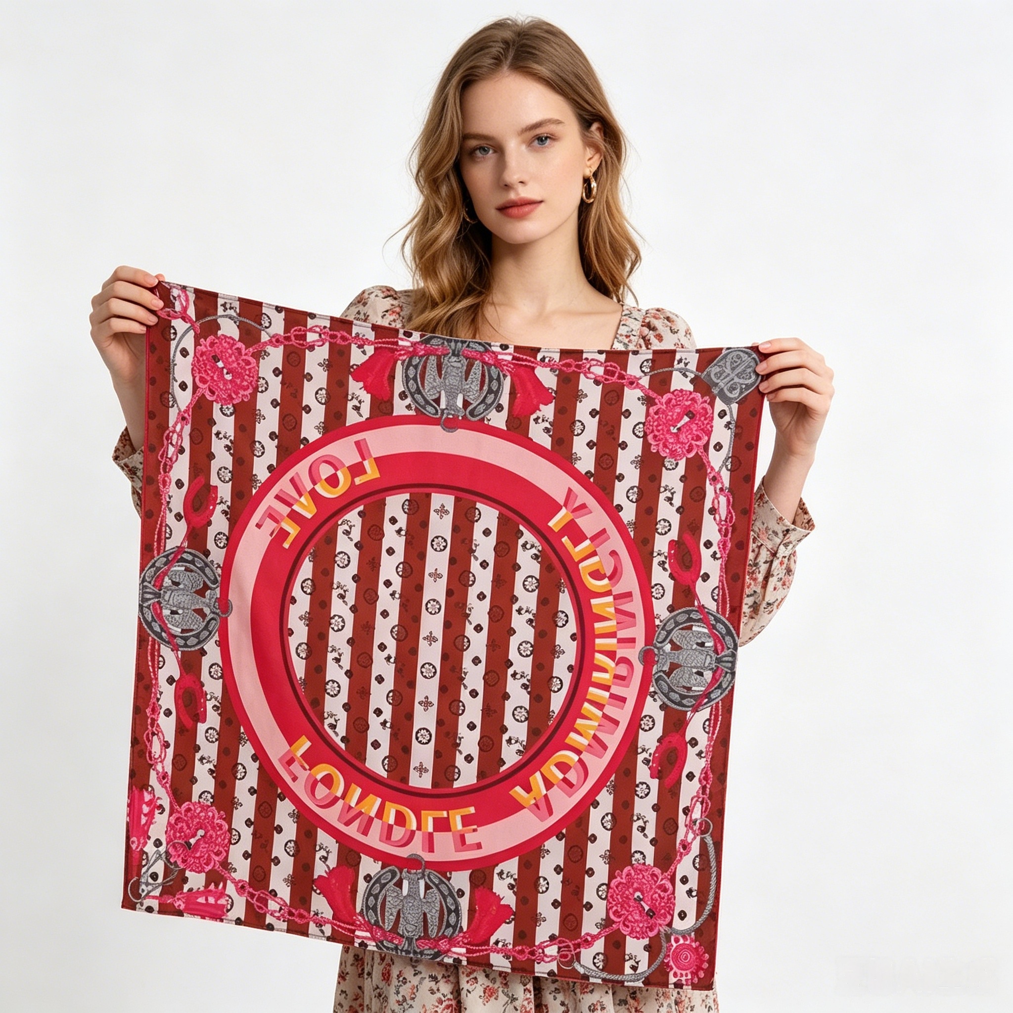Doulbe Side Printed Silk  Scarf,LANKING TEX,Doulbe Side Printed Silk  Scarf