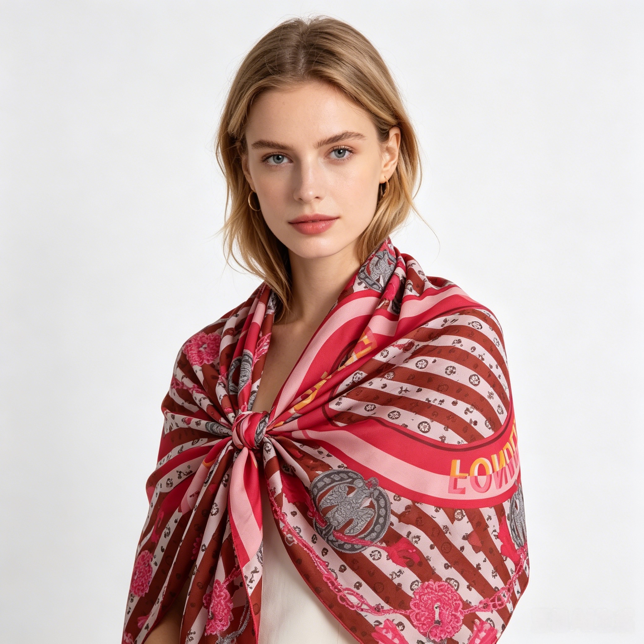 Doulbe Side Printed Silk  Scarf,LANKING TEX,Doulbe Side Printed Silk  Scarf