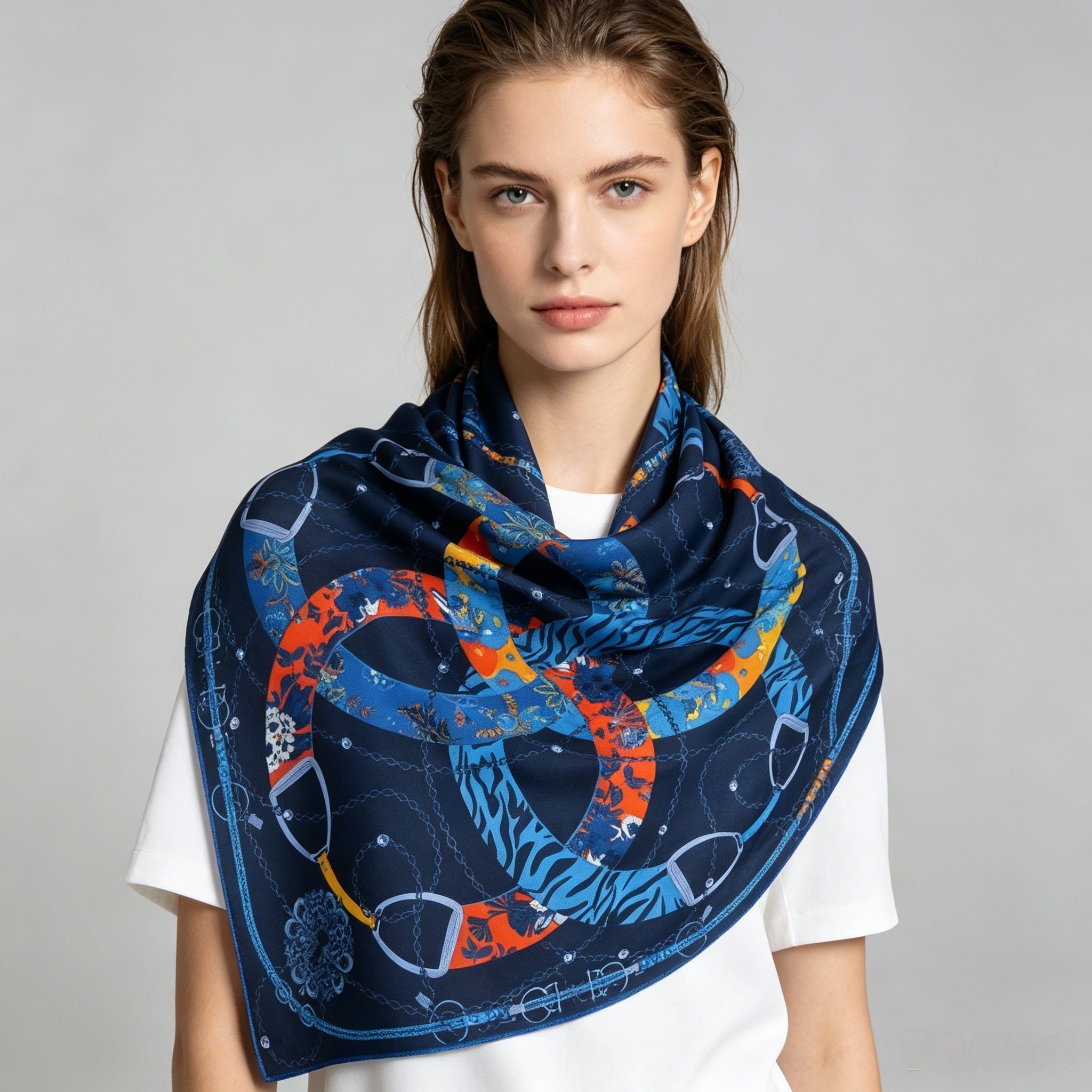 Doulbe Side Printed Silk  Scarf,LANKING TEX,Doulbe Side Printed Silk  Scarf