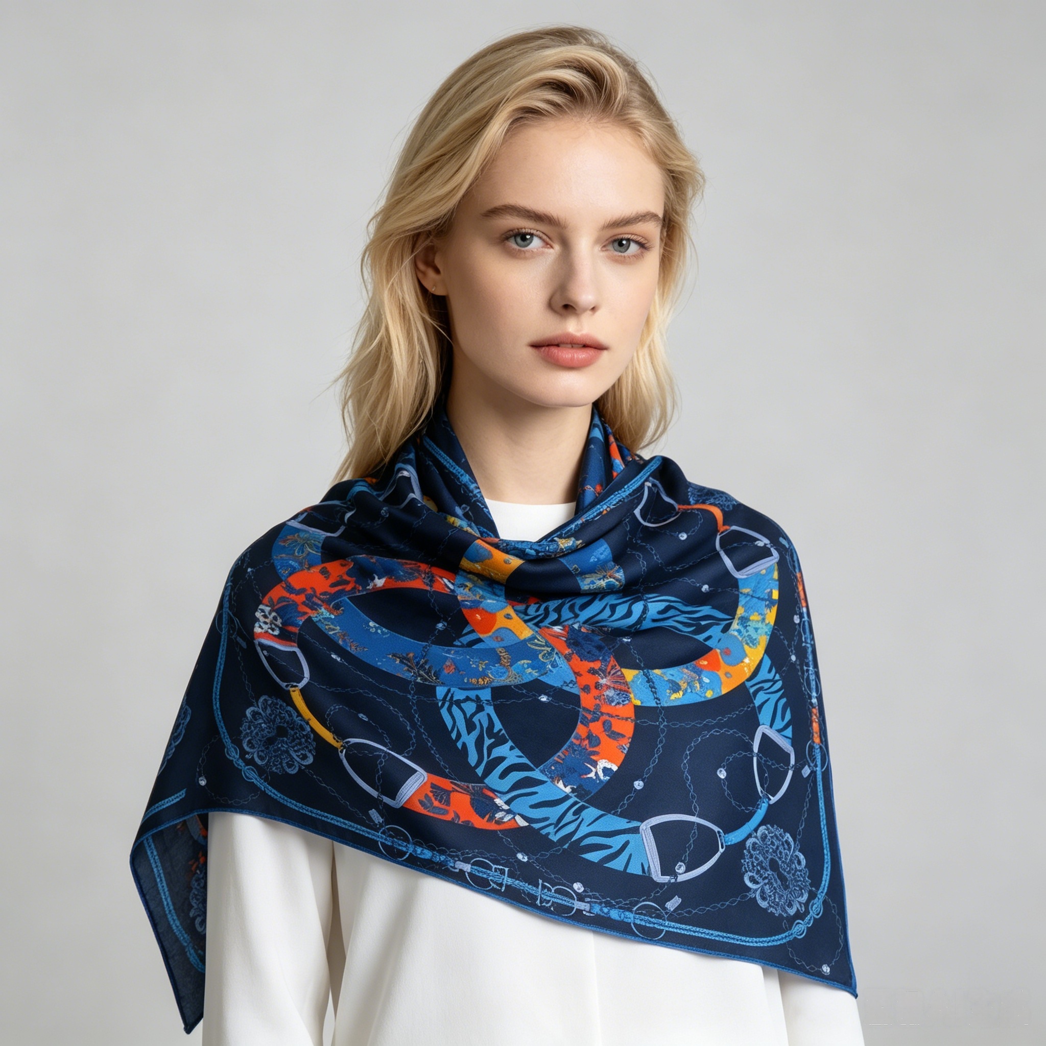 Doulbe Side Printed Silk  Scarf,LANKING TEX,Doulbe Side Printed Silk  Scarf
