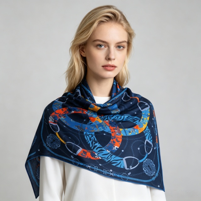 Doulbe Side Printed Silk  Scarf,LANKING TEX,Doulbe Side Printed Silk  Scarf