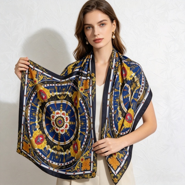 Doulbe Side Printed Silk  Scarf,LANKING TEX,Doulbe Side Printed Silk  Scarf