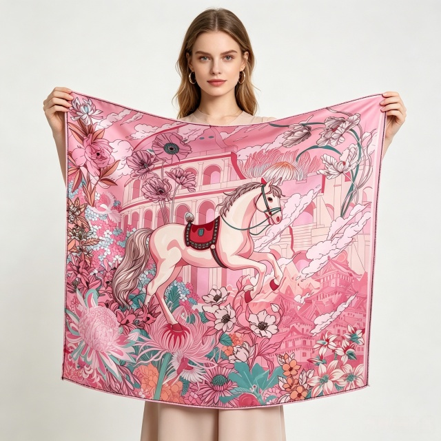 Doulbe Side Printed Silk  Scarf,LANKING TEX,Doulbe Side Printed Silk  Scarf