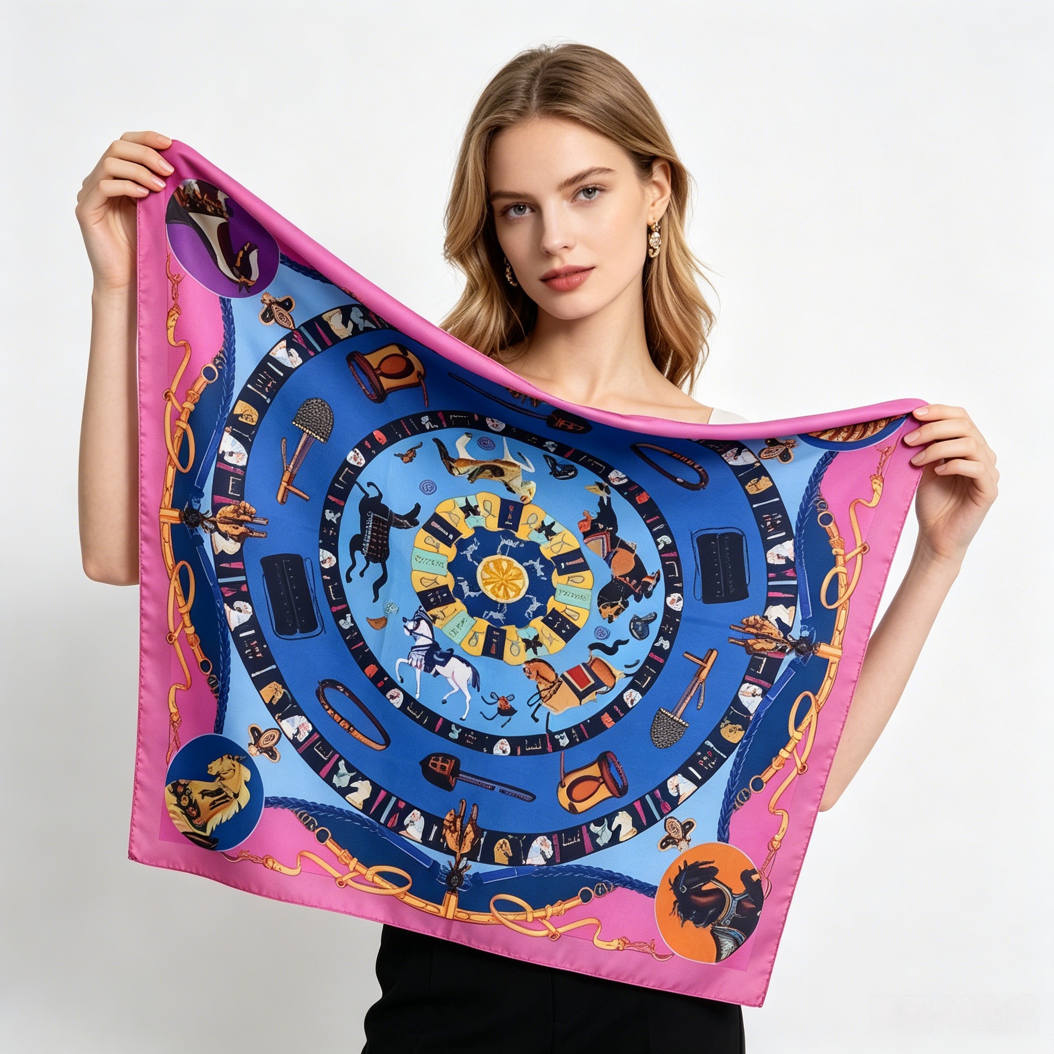 Doulbe Side Printed Silk  Scarf,LANKING TEX,Doulbe Side Printed Silk  Scarf