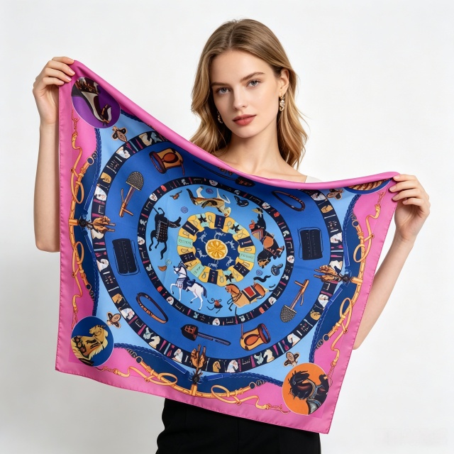 Doulbe Side Printed Silk  Scarf,LANKING TEX,Doulbe Side Printed Silk  Scarf