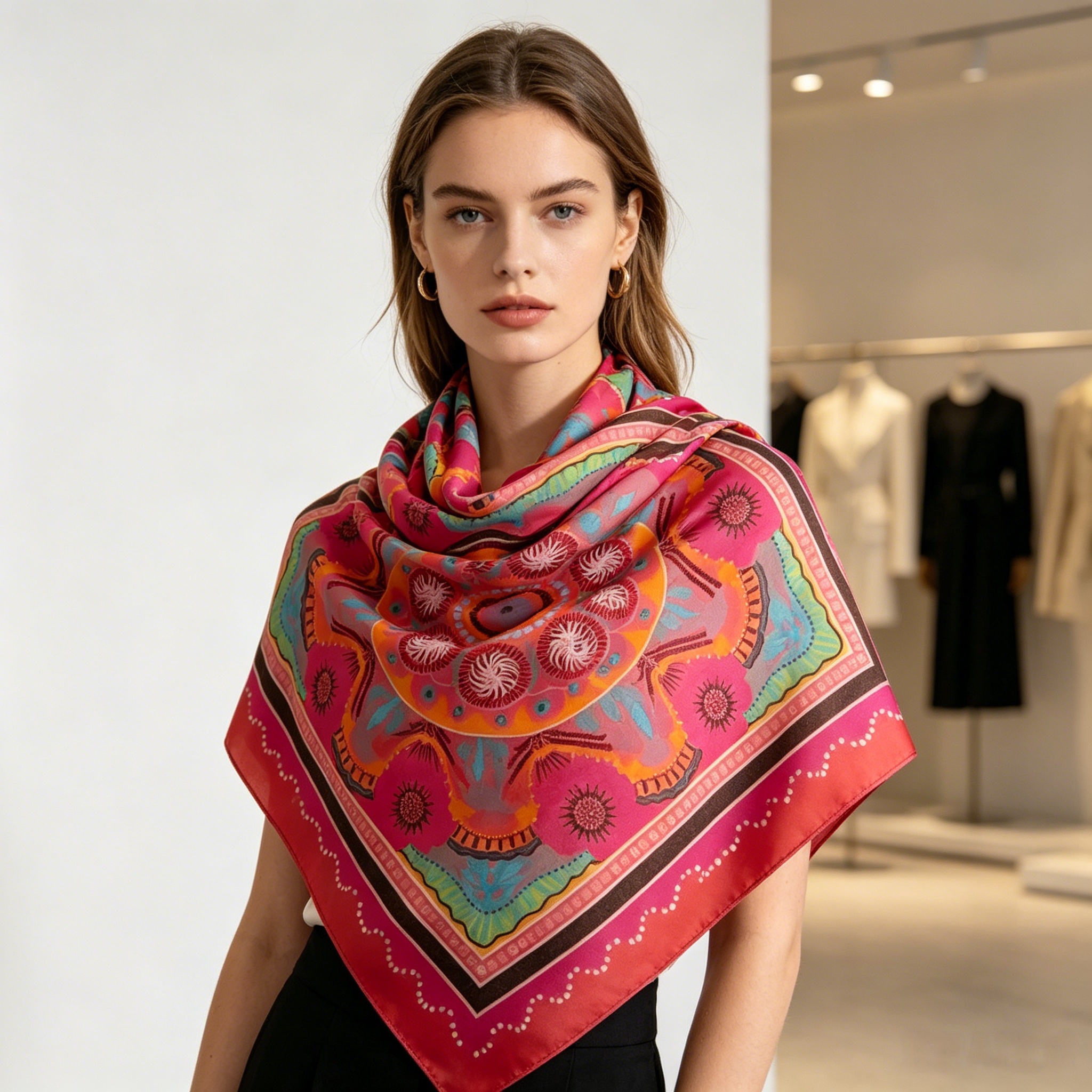 Doulbe Side Printed Silk  Scarf,LANKING TEX,Doulbe Side Printed Silk  Scarf