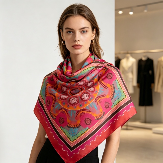 Doulbe Side Printed Silk  Scarf,LANKING TEX,Doulbe Side Printed Silk  Scarf