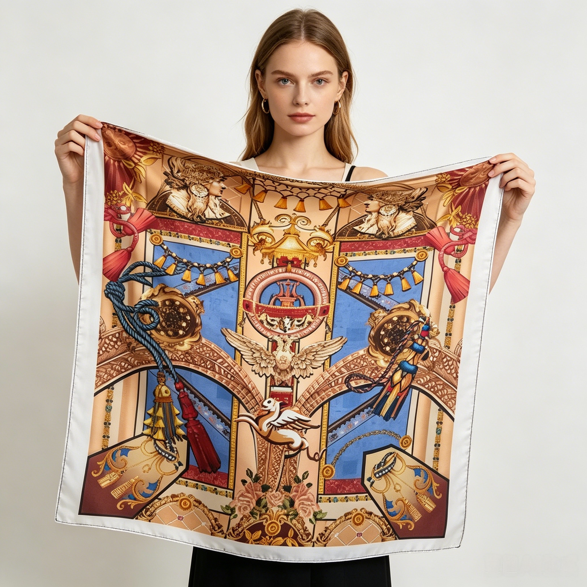 Doulbe Side Printed Silk  Scarf,LANKING TEX,Doulbe Side Printed Silk  Scarf
