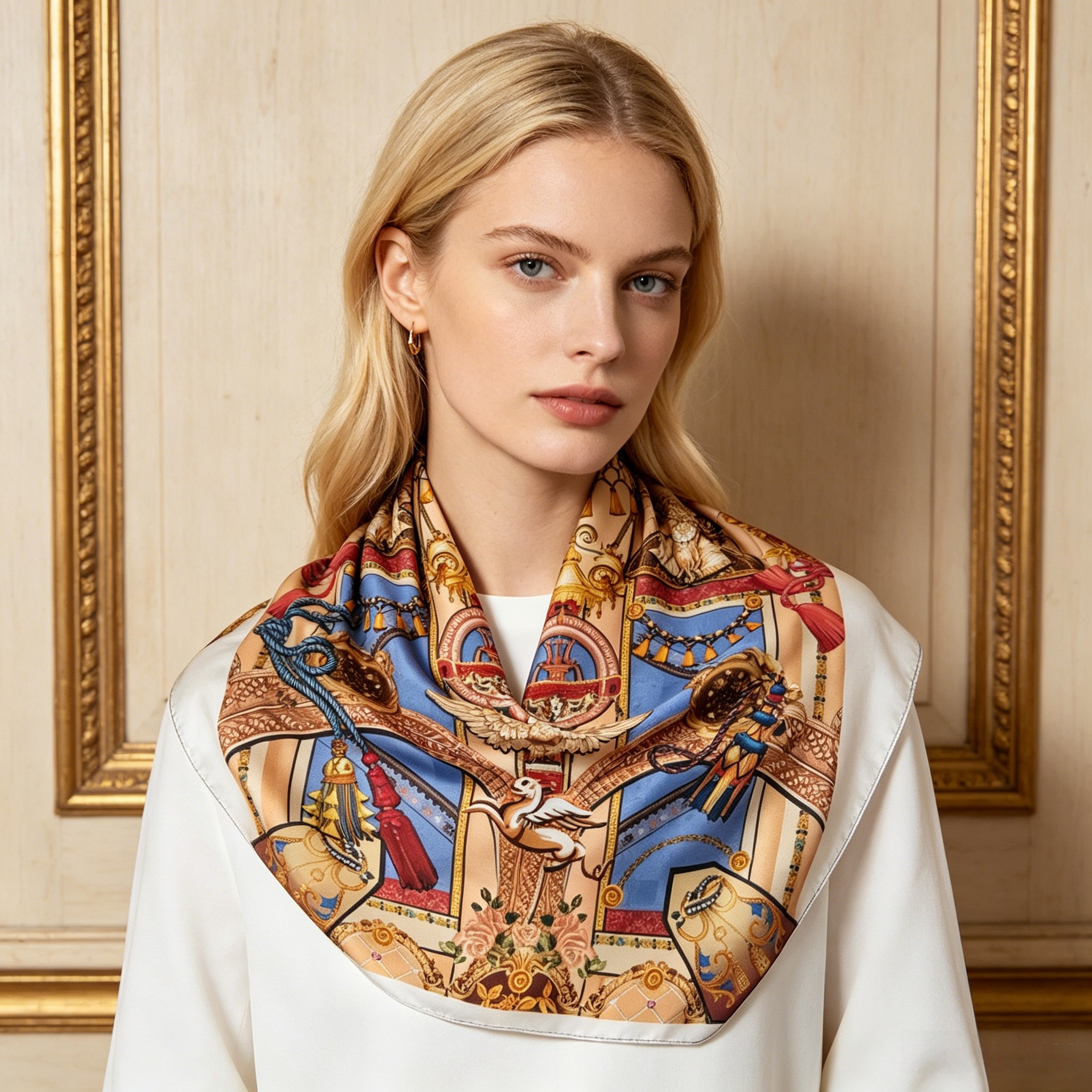 Doulbe Side Printed Silk  Scarf,LANKING TEX,Doulbe Side Printed Silk  Scarf