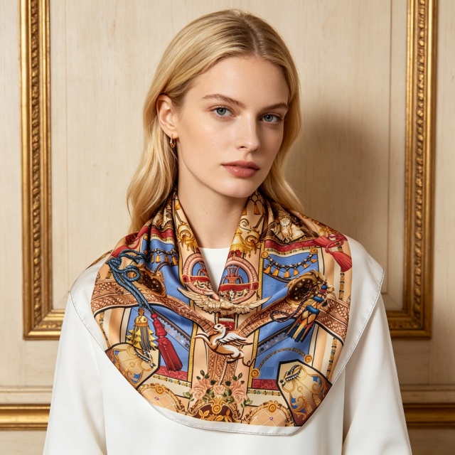 Doulbe Side Printed Silk  Scarf,LANKING TEX,Doulbe Side Printed Silk  Scarf