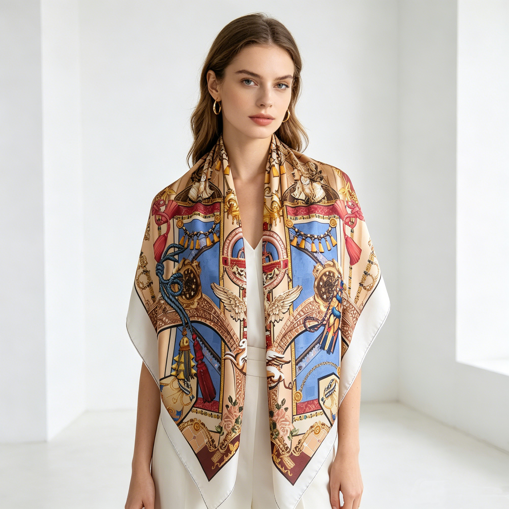 Doulbe Side Printed Silk  Scarf,LANKING TEX,Doulbe Side Printed Silk  Scarf