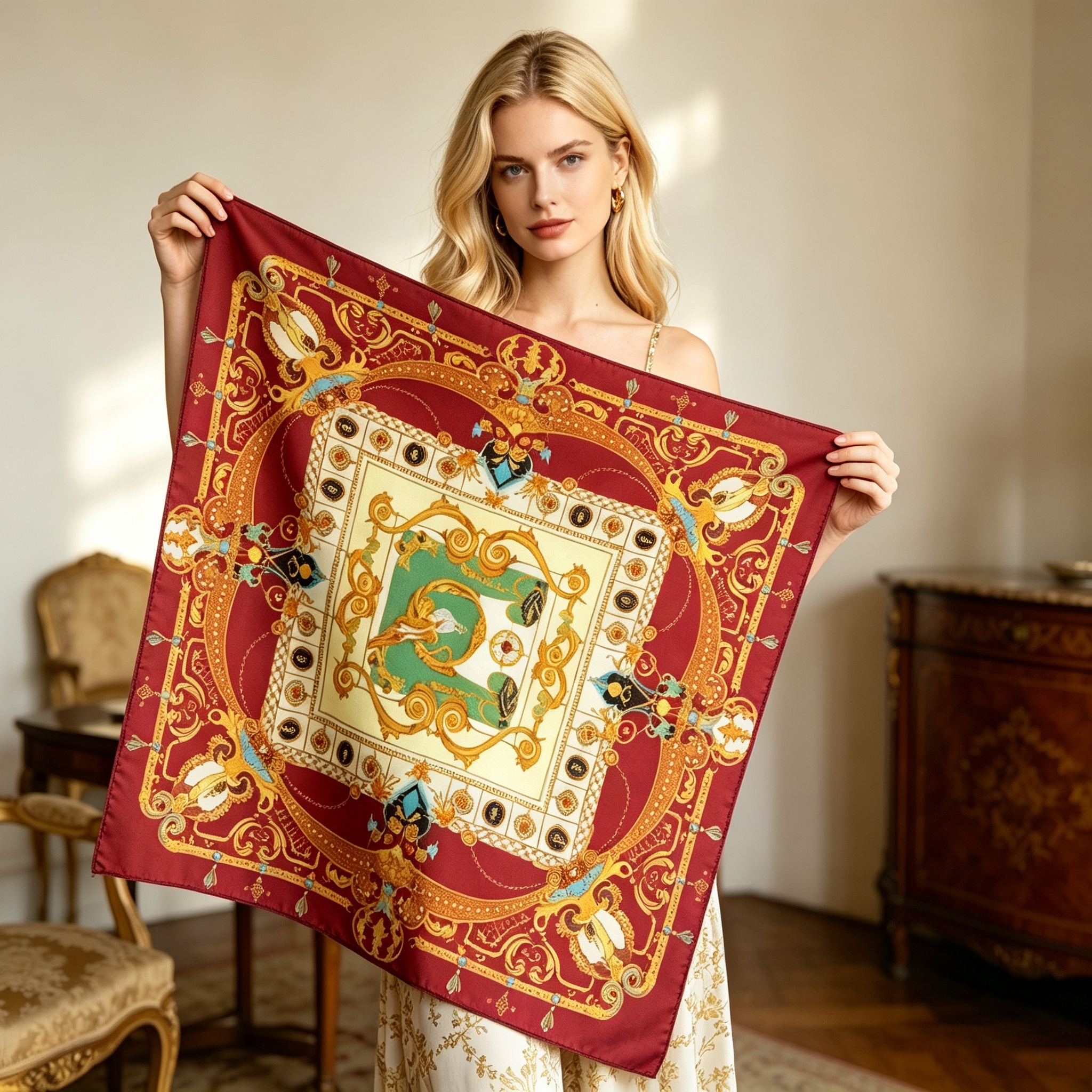 Doulbe Side Printed Silk  Scarf,LANKING TEX,Doulbe Side Printed Silk  Scarf