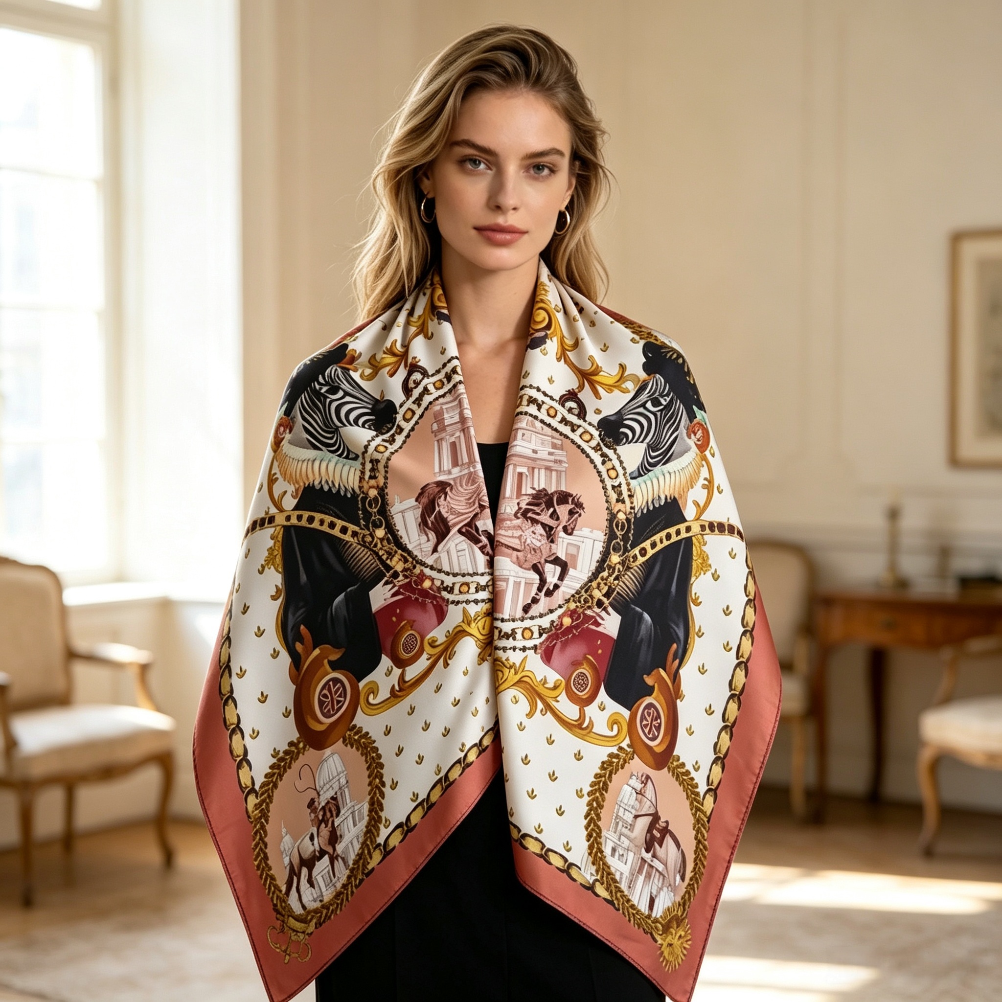 Doulbe Side Printed Silk  Scarf,LANKING TEX,Doulbe Side Printed Silk  Scarf