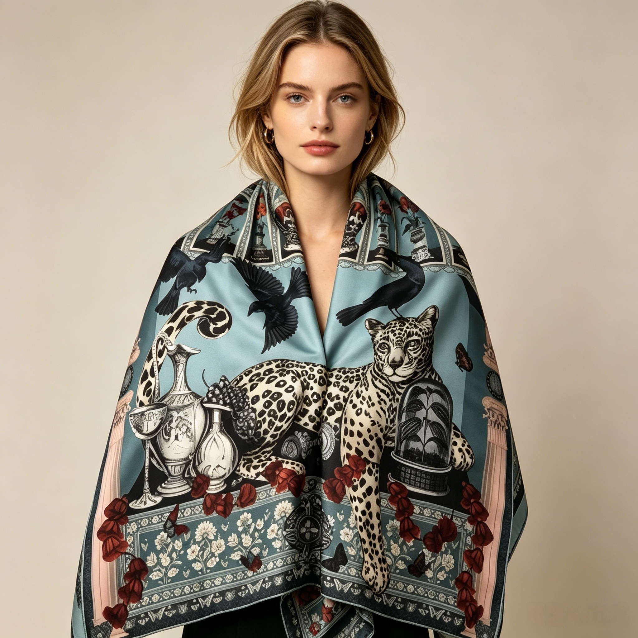 Doulbe Side Printed Silk  Scarf,LANKING TEX,Doulbe Side Printed Silk  Scarf