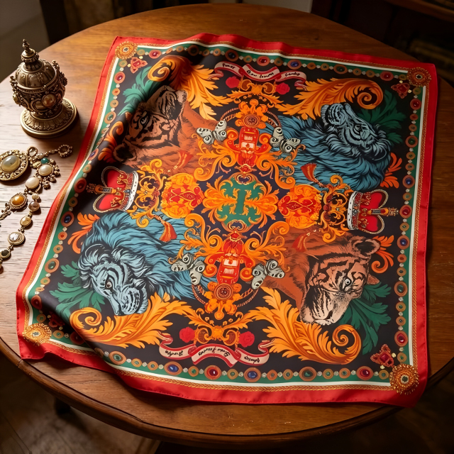 Doulbe Side Printed Silk  Scarf,LANKING TEX,Doulbe Side Printed Silk  Scarf
